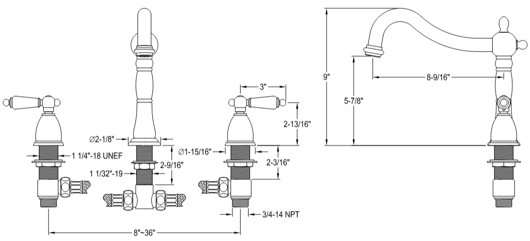 Kingston - Tub Faucets - Duchess KS134PKL Two-Handle 3-Hole Deck Mount Roman Tub Faucet