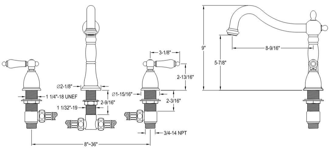 Kingston - Tub Faucets - Heritage KS134PL Two-Handle 3-Hole Deck Mount Roman Tub Faucet