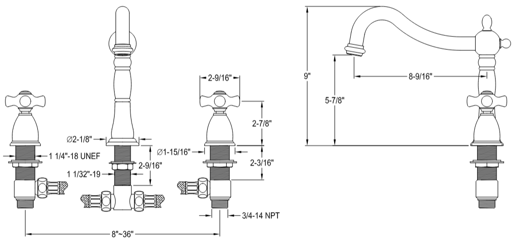 Kingston - Tub Faucets - Heritage KS134PX Two-Handle 3-Hole Deck Mount Roman Tub Faucet