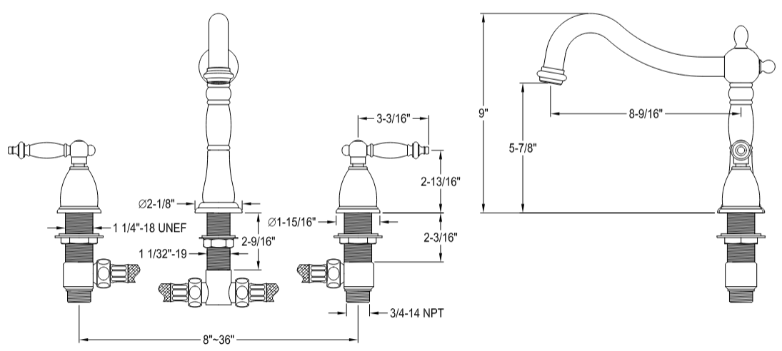 Kingston - Tub Faucets - Heritage KS134TL Two-Handle 3-Hole Deck Mount Roman Tub Faucet