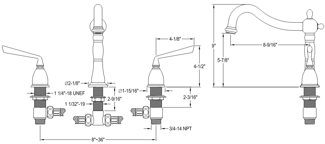 Kingston - Tub Faucets - Silver Sage KS1341ZL Two-Handle 3-Hole Deck Mount Roman Tub Faucet