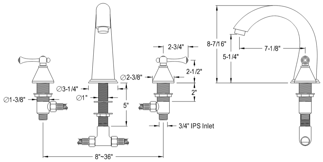 Kingston - Tub Faucets - English Country KS236BL Two-Handle 3-Hole Deck Mount Roman Tub Faucet
