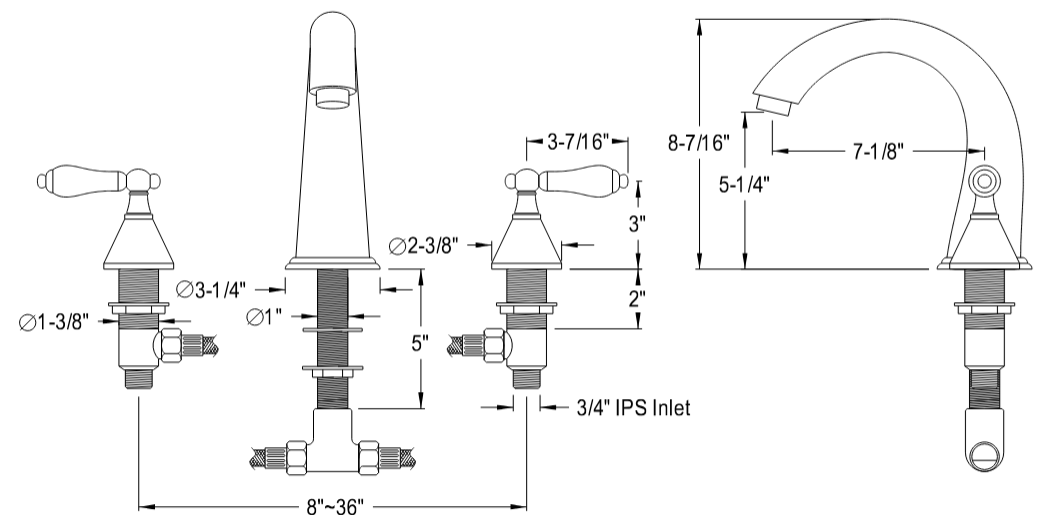 Kingston - Tub Faucets - Naples KS236PL Two-Handle 3-Hole Deck Mount Roman Tub Faucet