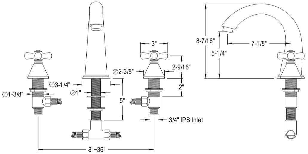 Kingston - Tub Faucets - Naples KS236PX Two-Handle 3-Hole Deck Mount Roman Tub Faucet