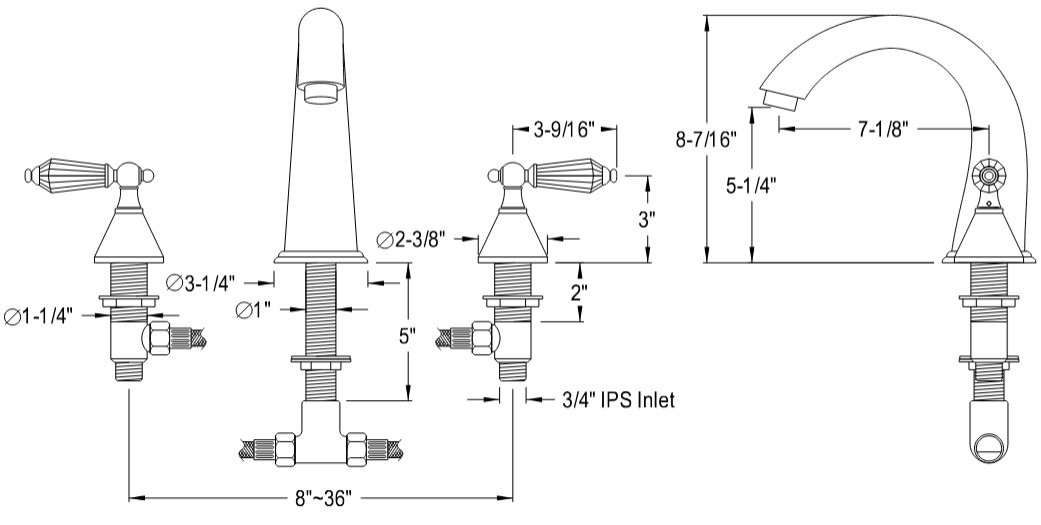 Kingston - Tub Faucets - Wilshire KS236WLL Two-Handle 3-Hole Deck Mount Roman Tub Faucet