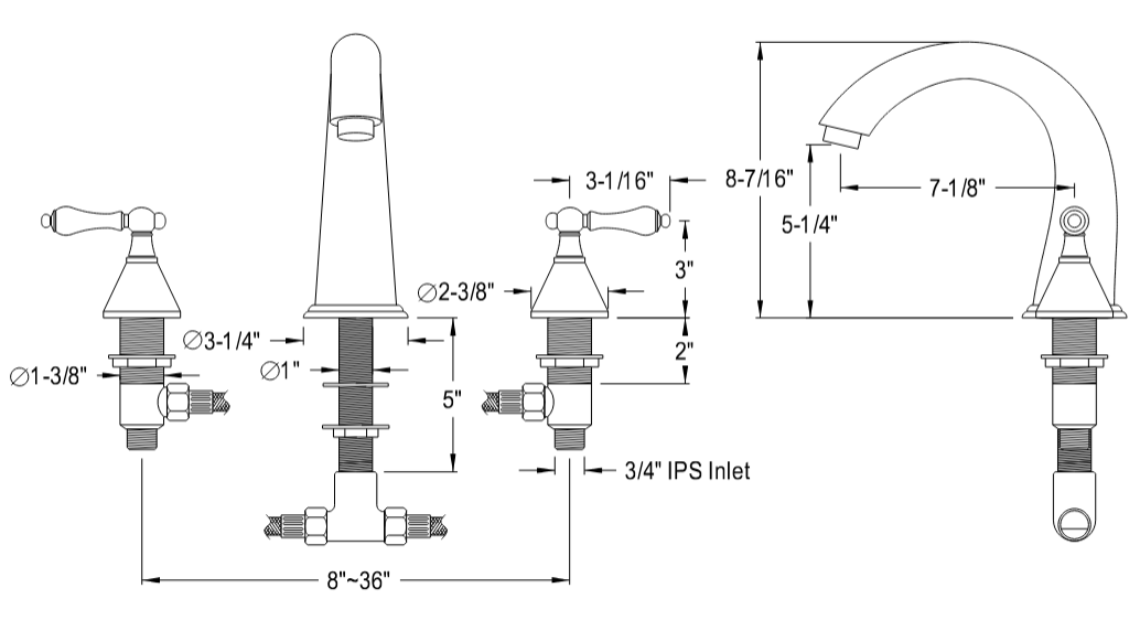 Kingston - Tub Faucets - Naples KS236AL Two-Handle 3-Hole Deck Mount Roman Tub Faucet