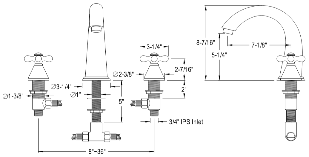 Kingston - Tub Faucets - Naples KS236AX Two-Handle 3-Hole Deck Mount Roman Tub Faucet