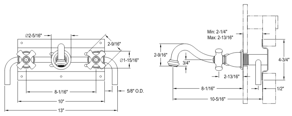Kingston - Tub Faucets - Restoration KS302PX Two-Handle 3-Hole Wall Mount Roman Tub Faucet