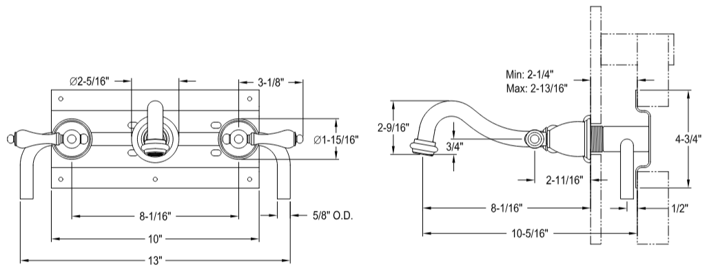 Kingston - Tub Faucets - Restoration KS302AL Two-Handle 3-Hole Wall Mount Roman Tub Faucet