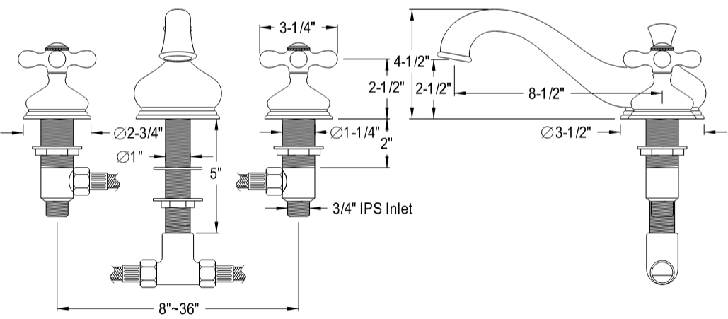 Kingston - Tub Faucets - Heritage KS333AX Two-Handle 3-Hole Deck Mount Roman Tub Faucet