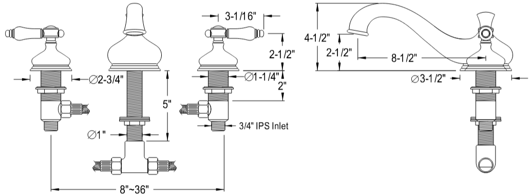 Kingston - Tub Faucets - Bel-Air KS333BPL Two-Handle 3-Hole Deck Mount Roman Tub Faucet