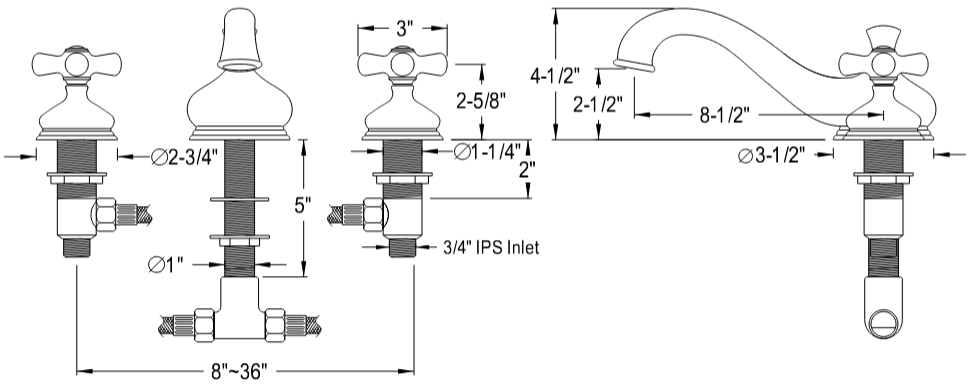 Kingston - Tub Faucets - Duchess KS333PKX Two-Handle 3-Hole Deck Mount Roman Tub Faucet