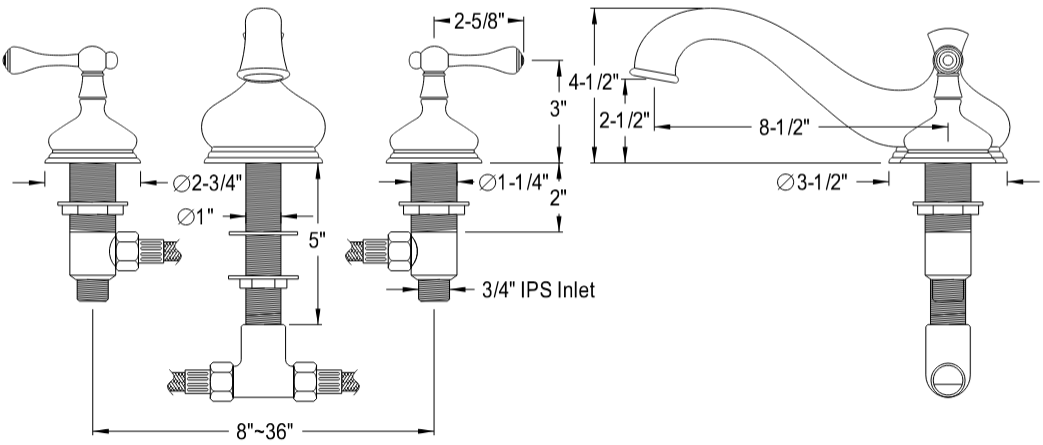 Kingston - Tub Faucets - Vintage KS333BL Two-Handle 3-Hole Deck Mount Roman Tub Faucet