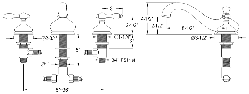 Kingston - Tub Faucets - Tudor KS333TAL Two-Handle 3-Hole Deck Mount Roman Tub Faucet