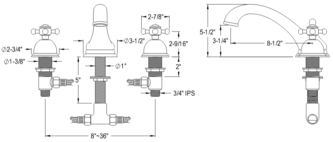 Kingston - Tub Faucets - Vintage KS335BX Two-Handle 3-Hole Deck Mount Roman Tub Faucet