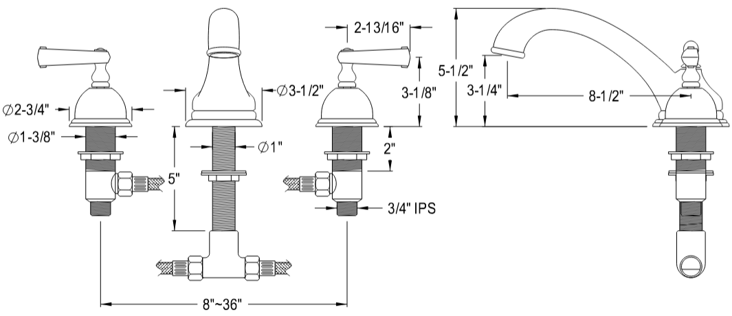 Kingston - Tub Faucets - KS335FL Two-Handle 3-Hole Deck Mount Roman Tub Faucet