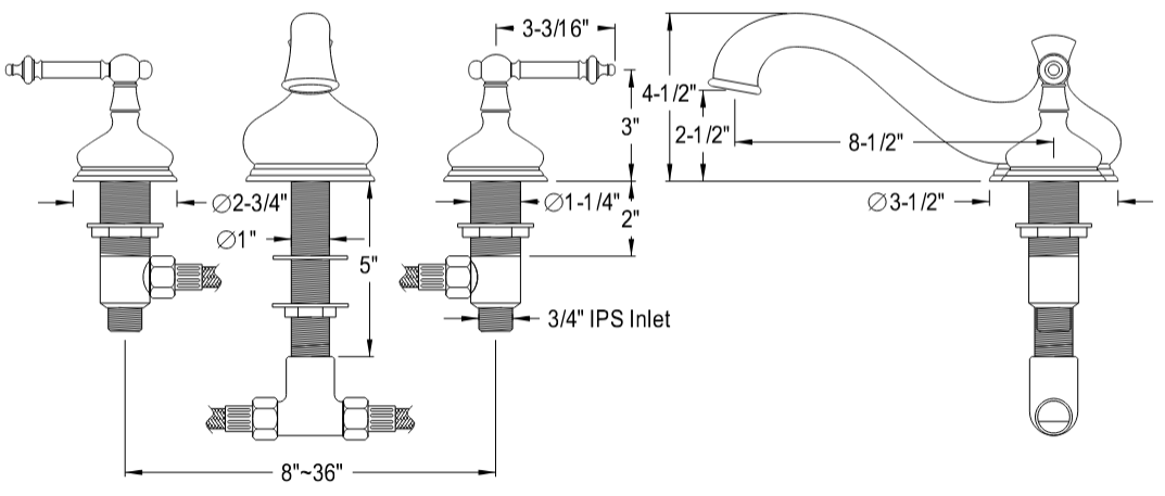 Kingston - Tub Faucets - Templeton KS333TL Two-Handle 3-Hole Deck Mount Roman Tub Faucet