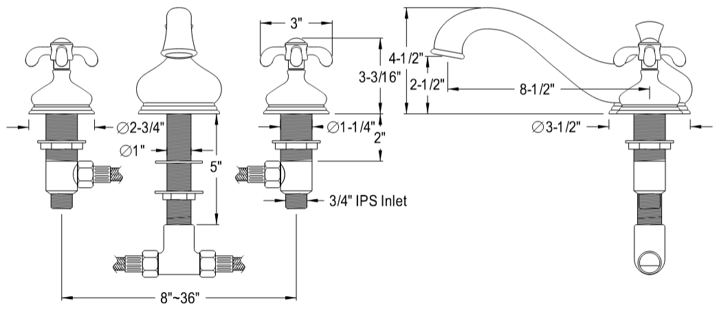 Kingston - Tub Faucets - French Country KS333TX Two-Handle 3-Hole Deck Mount Roman Tub Faucet