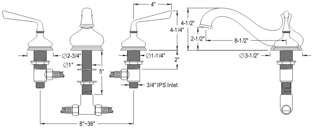 Kingston - Tub Faucets - Silver Sage KS333ZL Two-Handle 3-Hole Deck Mount Roman Tub Faucet