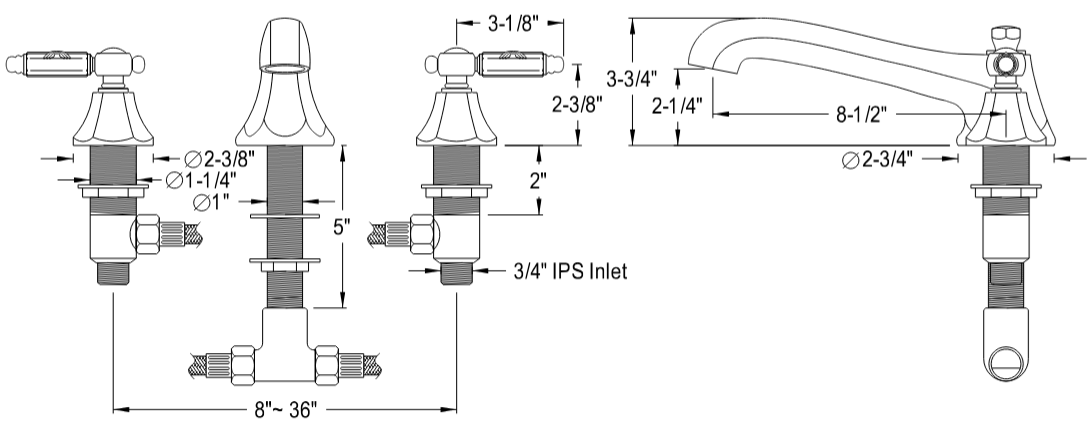 Kingston - Tub Faucets - Georgian KS430GL Two-Handle 3-Hole Deck Mount Roman Tub Faucet