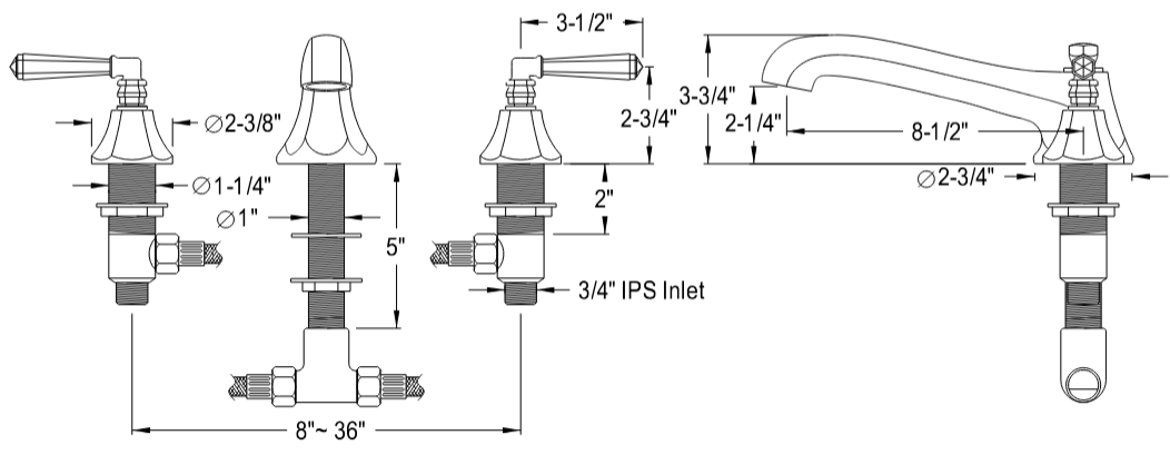 Kingston - Tub Faucets - Metropolitan KS430HL Two-Handle 3-Hole Deck Mount Roman Tub Faucet
