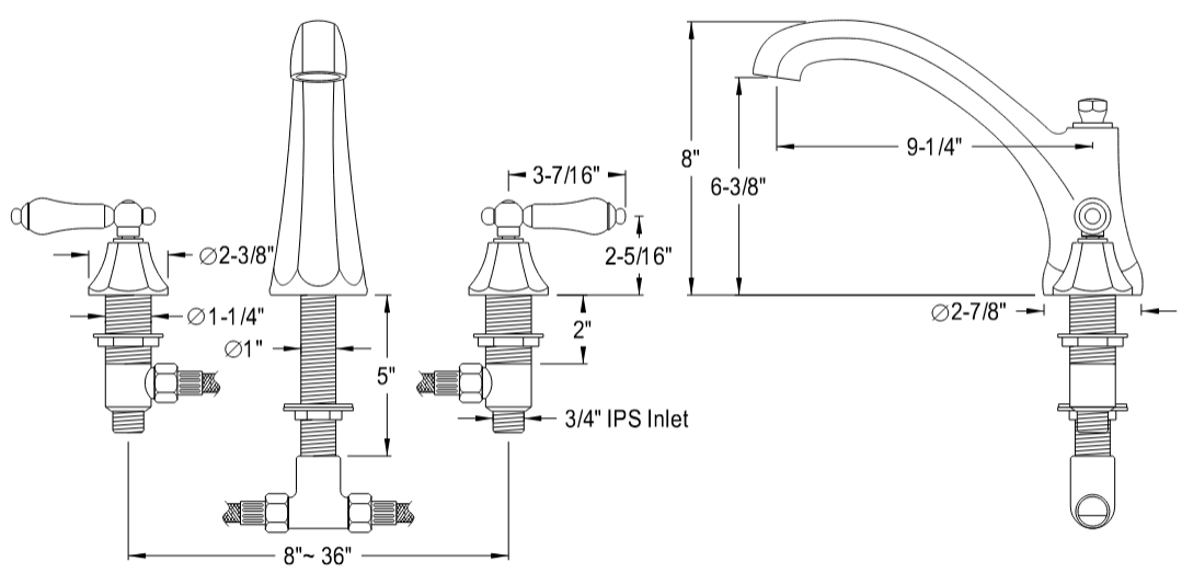 Kingston - Tub Faucets - Metropolitan KS432PL Two-Handle 3-Hole Deck Mount Roman Tub Faucet