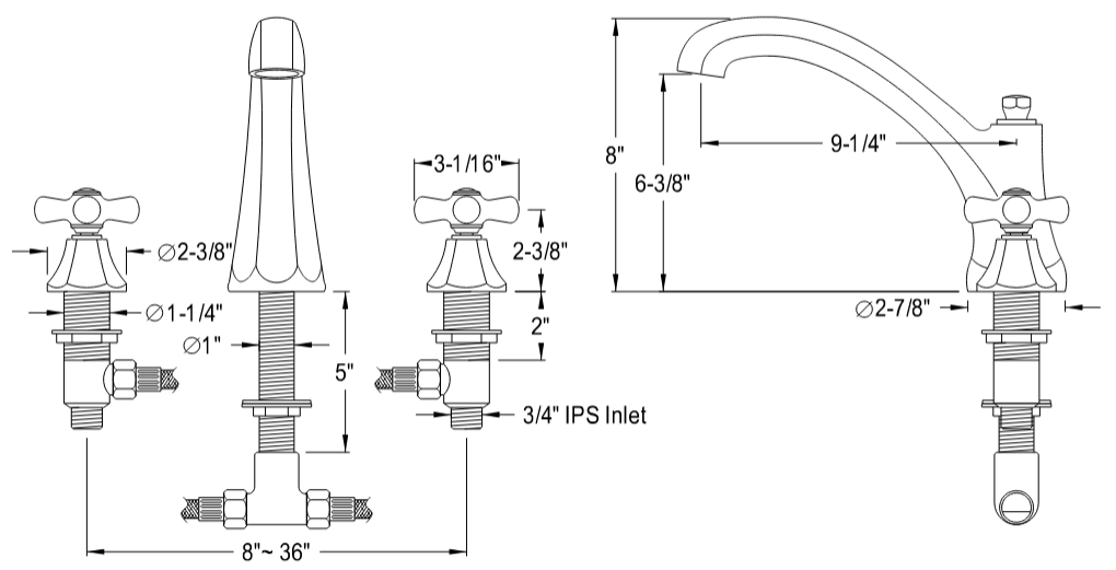 Kingston - Tub Faucets - Duchess KS432PKX Two-Handle 3-Hole Deck Mount Roman Tub Faucet