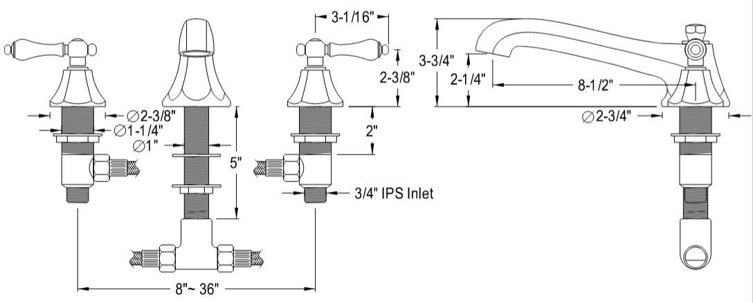 Kingston - Tub Faucets - Metropolitan KS430AL Two-Handle 3-Hole Deck Mount Roman Tub Faucet