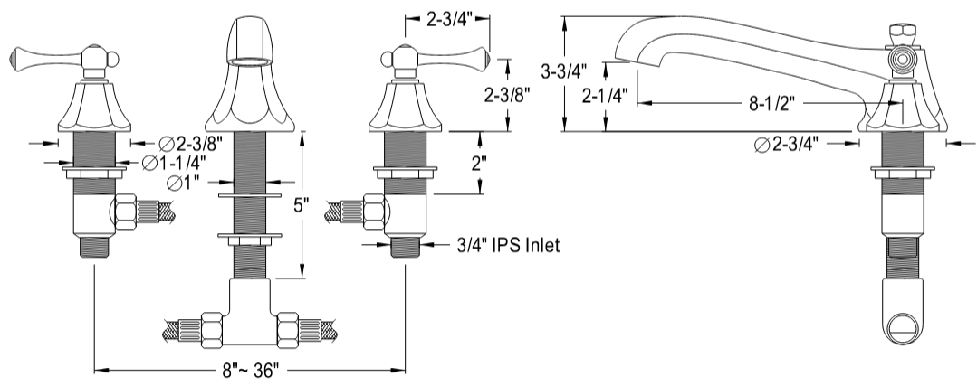Kingston - Tub Faucets - Vintage KS430BL Two-Handle 3-Hole Deck Mount Roman Tub Faucet