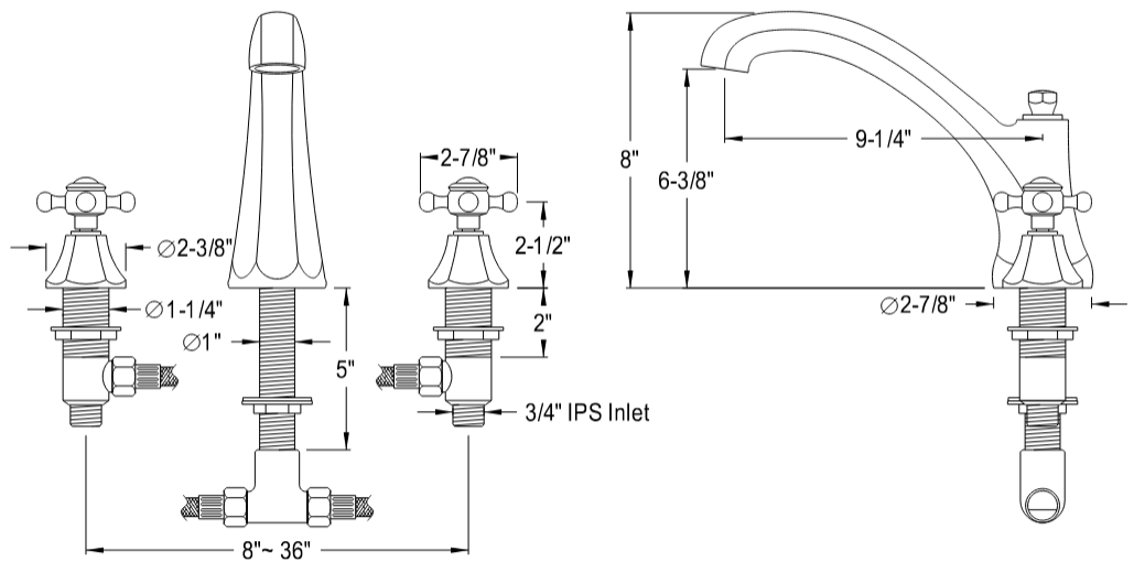 Kingston - Tub Faucets - Metropolitan KS432BX Two-Handle 3-Hole Deck Mount Roman Tub Faucet