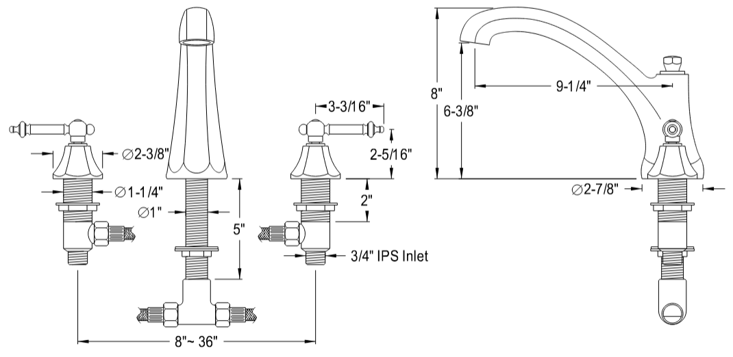 Kingston - Tub Faucets - Metropolitan KS432TL Two-Handle 3-Hole Deck Mount Roman Tub Faucet