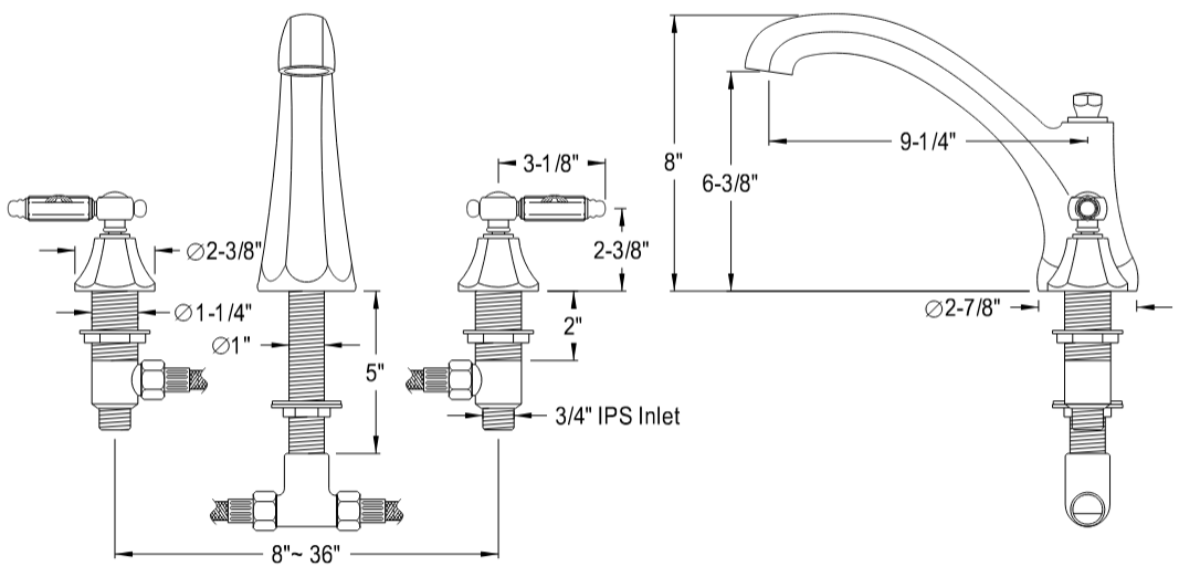 Kingston - Tub Faucets - Georgian KS432GL Two-Handle 3-Hole Deck Mount Roman Tub Faucet