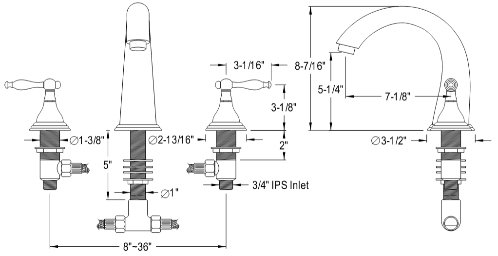 Kingston - Tub Faucets - Royale KS536NL Two-Handle 3-Hole Deck Mount Roman Tub Faucet