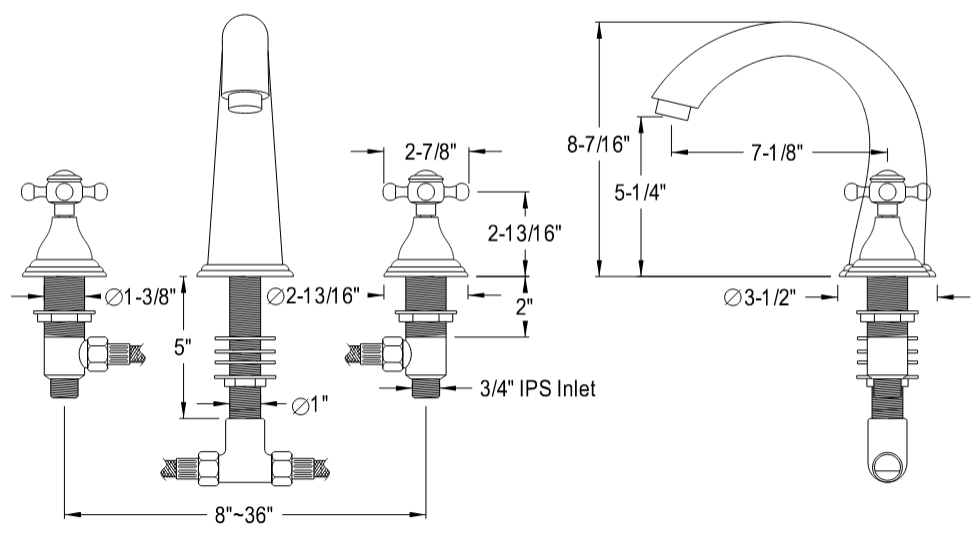 Kingston - Tub Faucets - Vintage KS536BX Two-Handle 3-Hole Deck Mount Roman Tub Faucet
