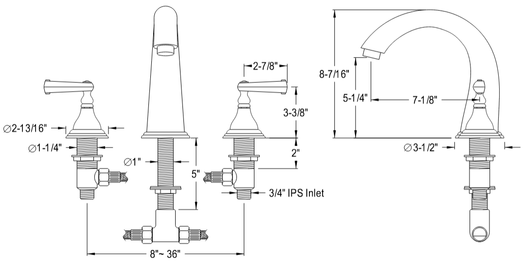 Kingston - Tub Faucets - Royale KS536FL Two-Handle 3-Hole Deck Mount Roman Tub Faucet