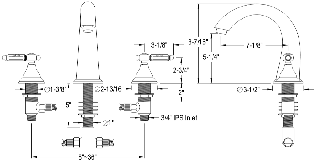 Kingston - Tub Faucets - Georgian KS536GL Two-Handle 3-Hole Deck Mount Roman Tub Faucet