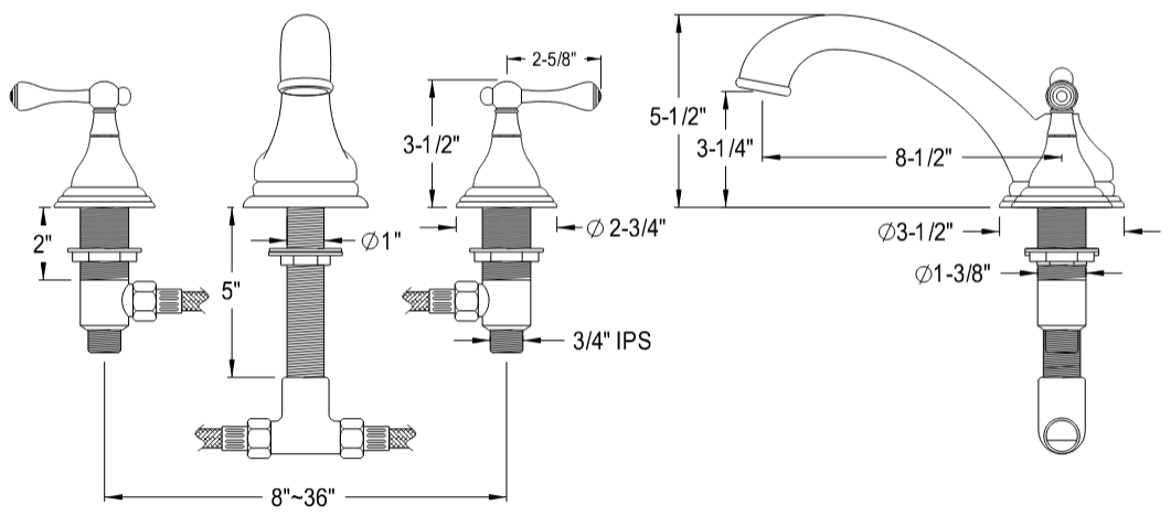 Kingston - Tub Faucets - Vintage KS553BL Two-Handle 3-Hole Deck Mount Roman Tub Faucet
