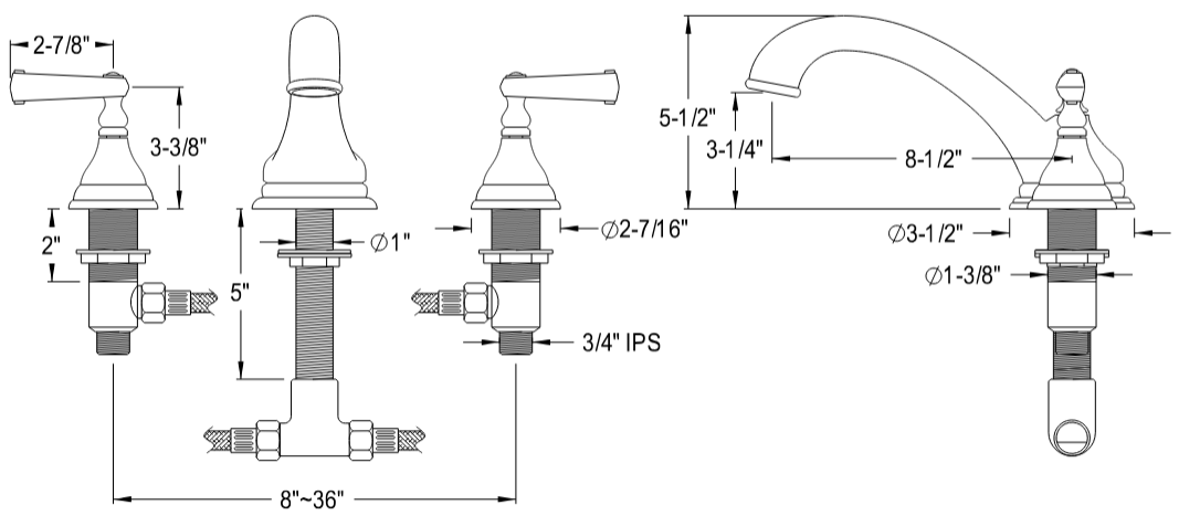 Kingston - Tub Faucets - Royale KS553FL Two-Handle 3-Hole Deck Mount Roman Tub Faucet