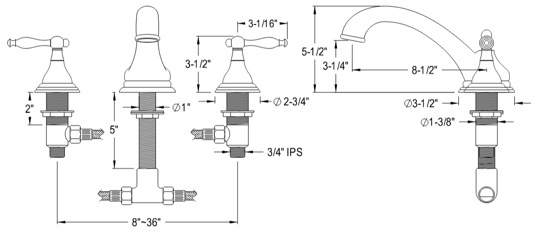 Kingston - Tub Faucets - Naples KS553NL Two-Handle 3-Hole Deck Mount Roman Tub Faucet