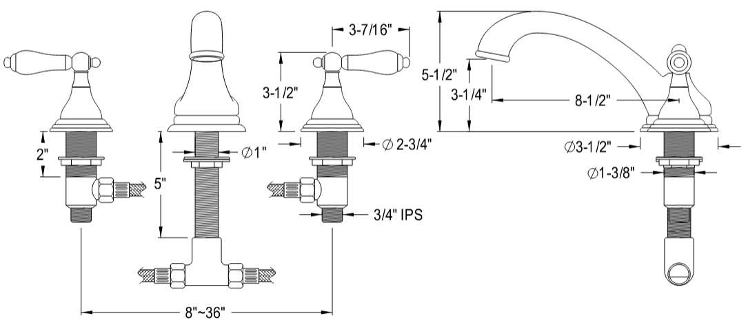 Kingston - Tub Faucets - Vintage KS553PL Two-Handle 3-Hole Deck Mount Roman Tub Faucet