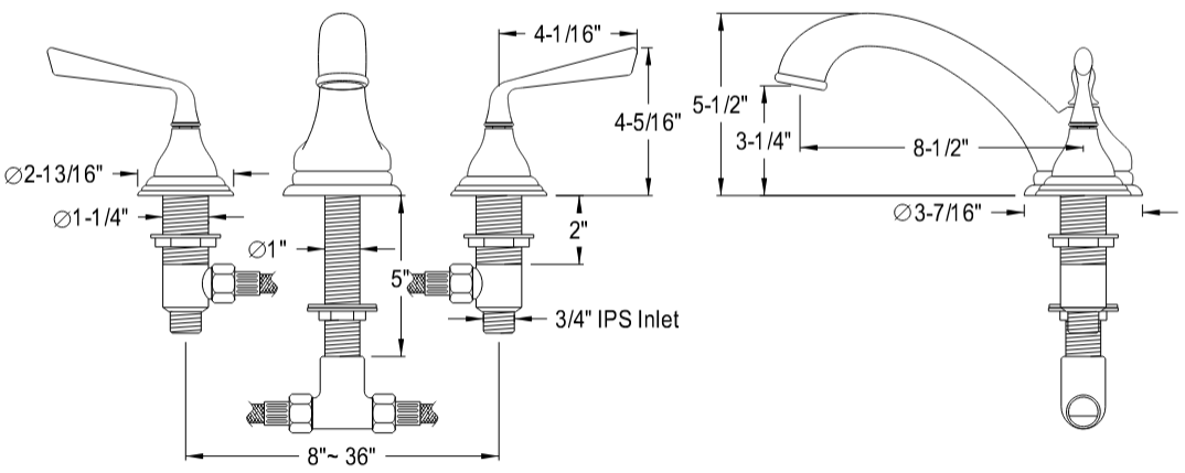Kingston - Tub Faucets - Silver Sage KS553ZL Two-Handle 3-Hole Deck Mount Roman Tub Faucet