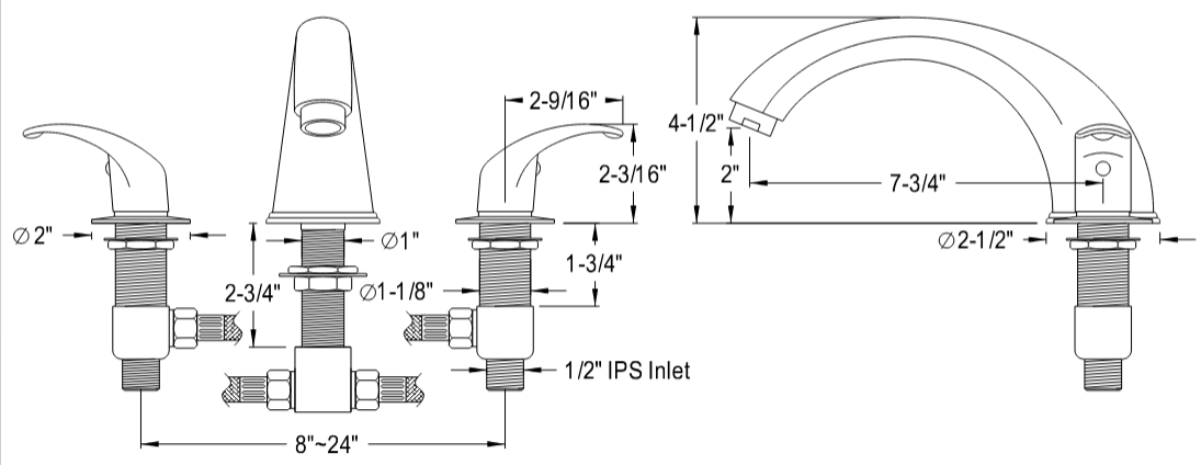 Kingston - Tub Faucets - KS636LL Two-Handle 3-Hole Deck Mount Roman Tub Faucet