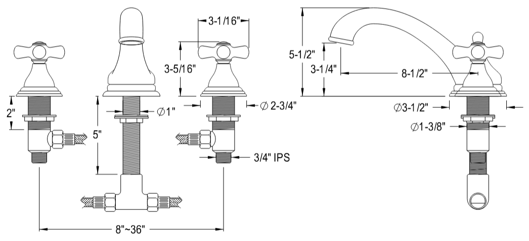 Kingston - Tub Faucets - Vintage KS553PX Two-Handle 3-Hole Deck Mount Roman Tub Faucet