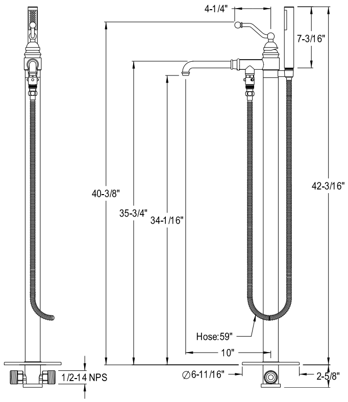 Kingston - Tub Faucets - English Country KS7030ABL Single-Handle 1-Hole Freestanding Tub Faucet with Hand Shower