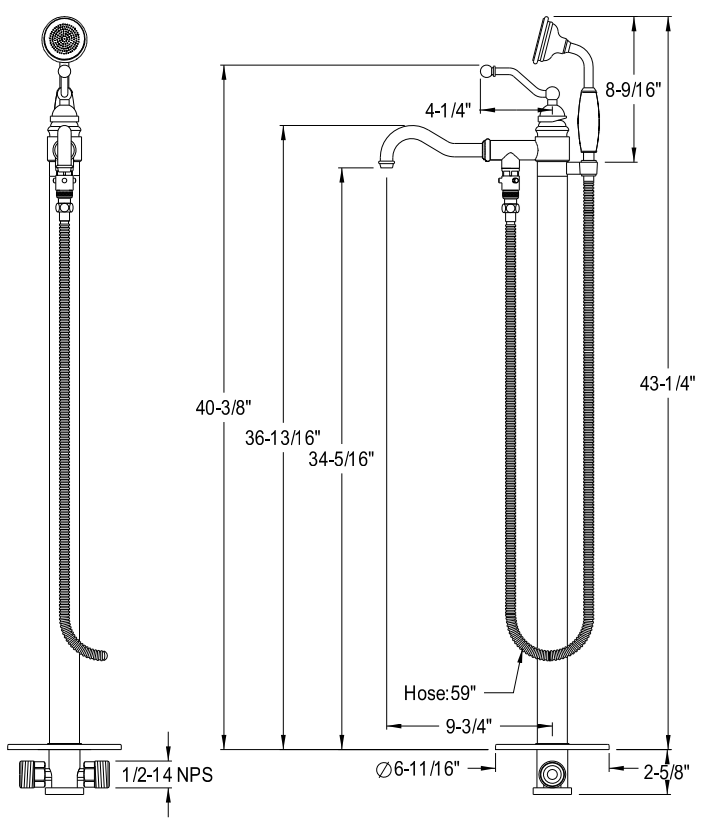 Kingston - Tub Faucets - English Country KS7130ABL Single-Handle 1-Hole Freestanding Tub Faucet with Hand Shower