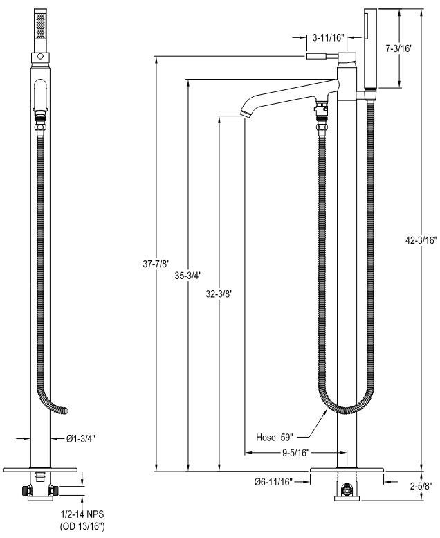 Kingston - Tub Faucets - Concord KS813DL Single-Handle 1-Hole Freestanding Tub Faucet with Hand Shower