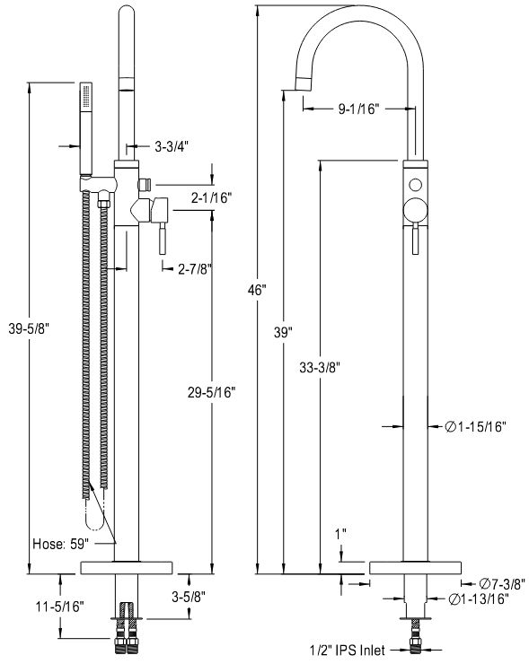 Kingston - Tub Faucets - Concord KS815DL Single-Handle 1-Hole Freestanding Tub Faucet with Hand Shower