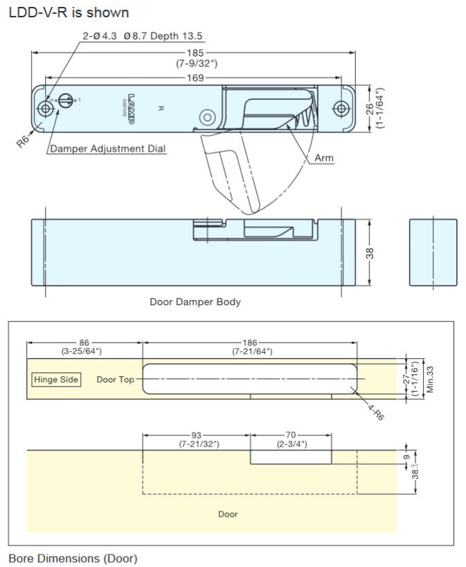 Sugatsune LDD-V Lapcon Door Damper (Recessed Type)