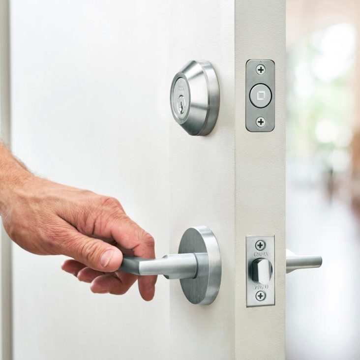 Omnia Modern Keyless Auxiliary Deadbolt Kit powered by Level with 943 Lever Latchset