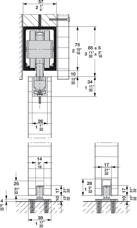 Hafele HAWA Junior 250/B Sliding Door Hardware Set (Track NOT Included)